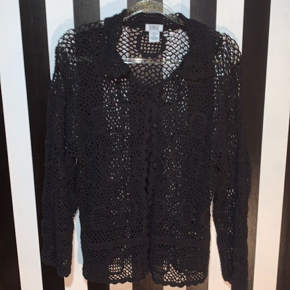 Black Crochet 2 Piece Set Maxi Tank Dress & Cardigan Med/Large Woman’s 12/14 - Picture 2 of 13